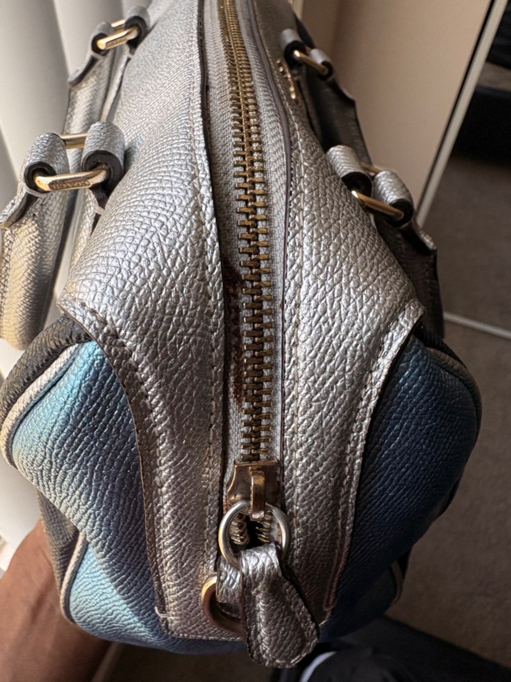 Coach Two-Tone Pebbled Leather Satchel - Blue & Silver - Picture 7 of 7
